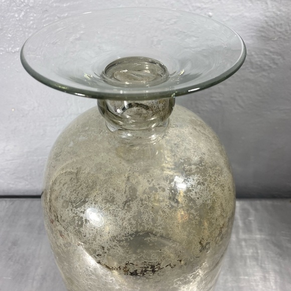 13” Silver Distressed Mercury-glass hurricane Candle Lamp - Picture 7 of 12